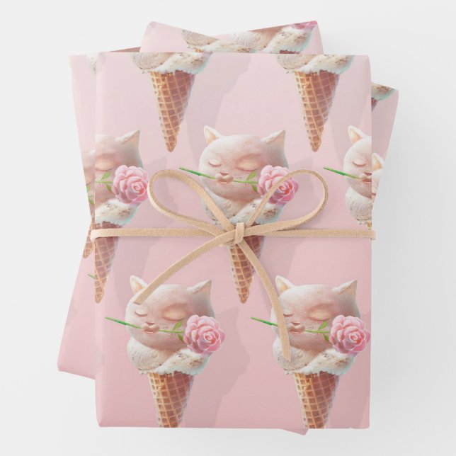 Ice Cream Kitty – Rosy & Dreamy Wrapping Paper Sheet (In situ)