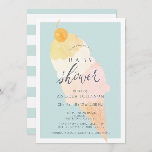 Ice Cream Light Blue Boy Baby Shower Invitation (Front/Back)