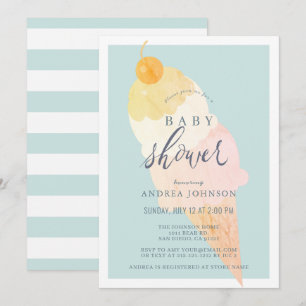 Ice Cream Light Blue Boy Baby Shower Invitation