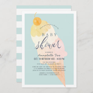 Ice Cream Light Blue Boy Drive-by Baby Shower Invitation