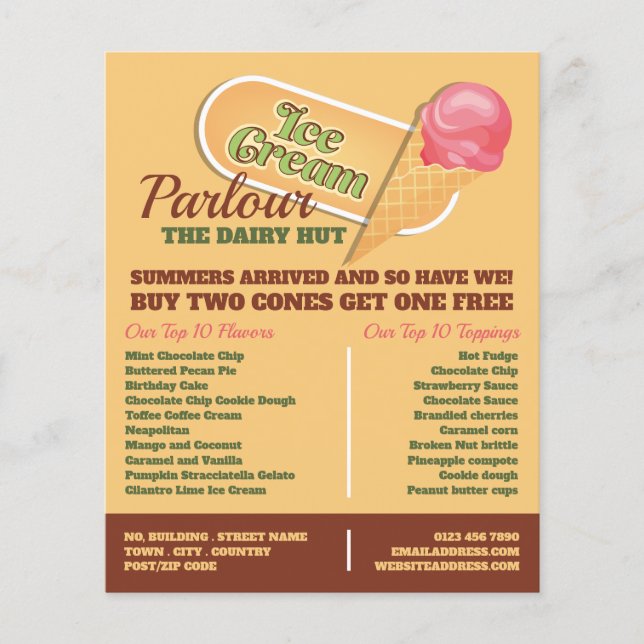 Ice Cream Logo, Ice Cream Parlour Advertising Flyer (Front)