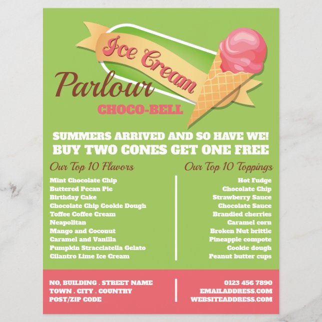 Ice Cream Logo, Ice Cream Parlour Advertising Flyer (Front)