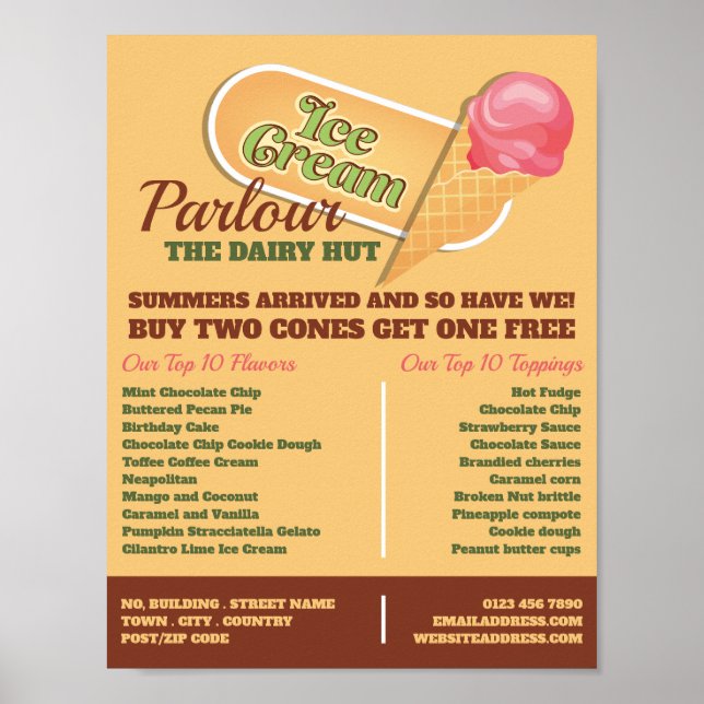 Ice Cream Logo, Ice Cream Parlour Advertising Poster (Front)