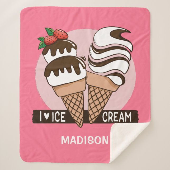 Ice Cream Lover custom name & colour blankets (Front)