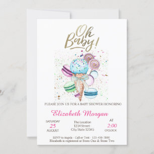 Ice cream Macaroons Oh Baby Summer Baby Shower Invitation