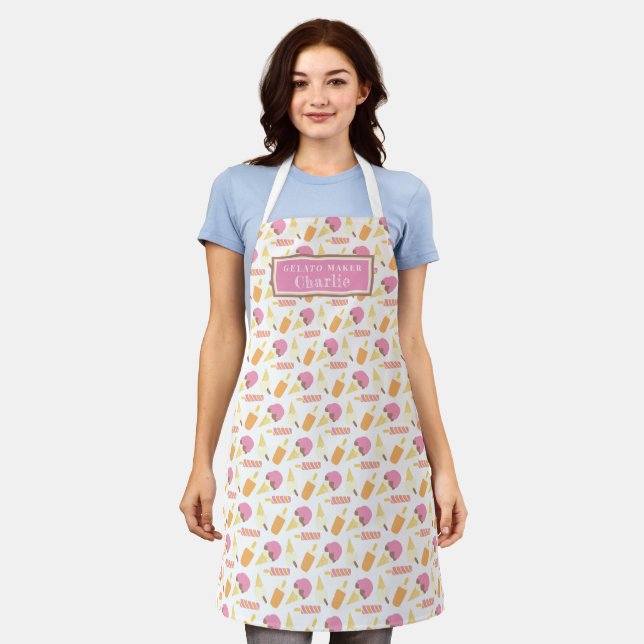 Ice cream maker personalised lolly cones pattern apron (Worn)