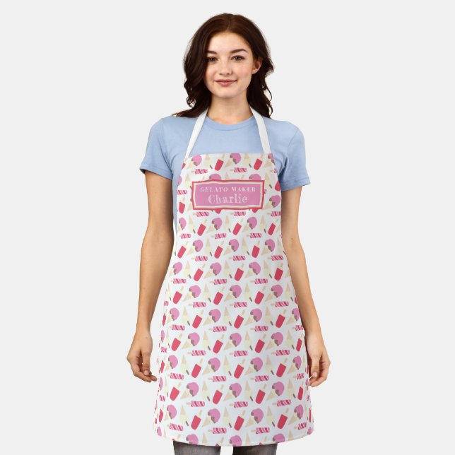 Ice cream maker personalised lolly cones pattern apron (Worn)