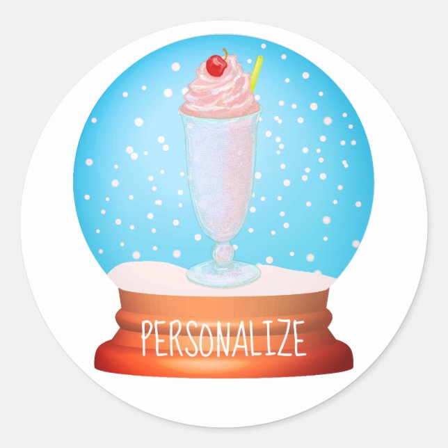 Ice cream milkshake snow globe cute pink blue classic round sticker (Front)
