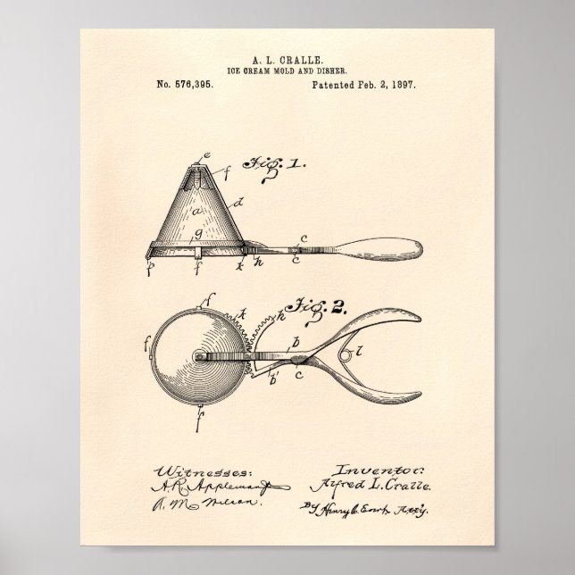 Ice Cream Mould 1897 Patent Art  Old Peper Poster (Front)