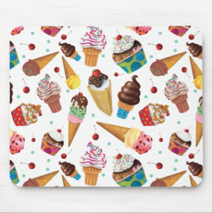 Ice Cream Novelty Print Mouse Pad, White Mouse Mat