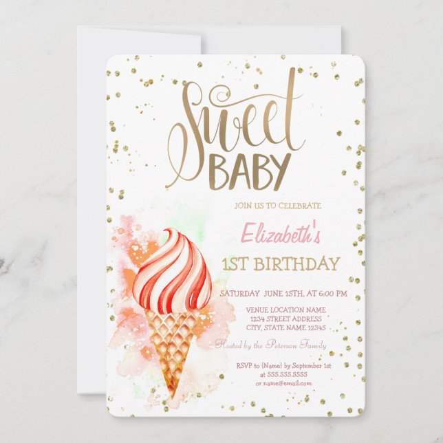 Ice Cream Paint Splash Diamonds Stripe Birthday   Invitation (Front)