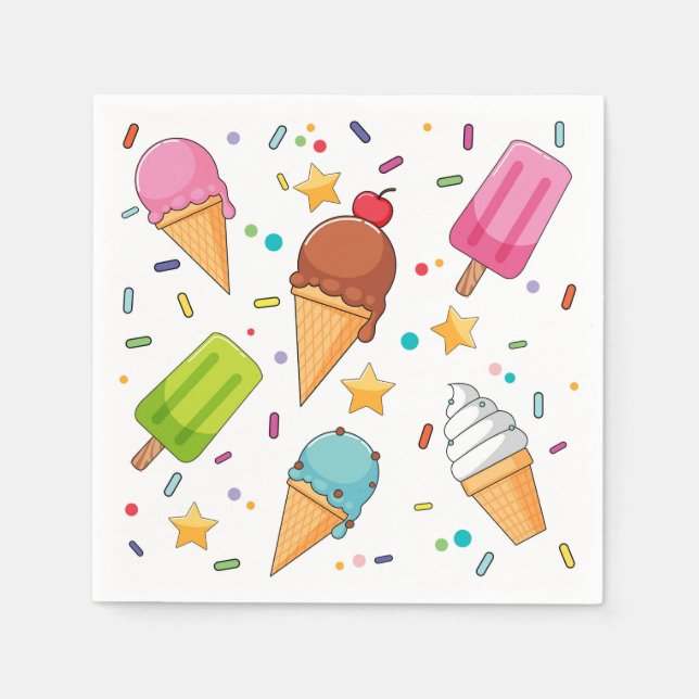 Ice Cream Paper Napkins, Sweet Dessert Party Napkin (Front)