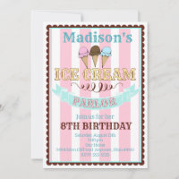 Ice Cream Parlour Birthday Party Invitations