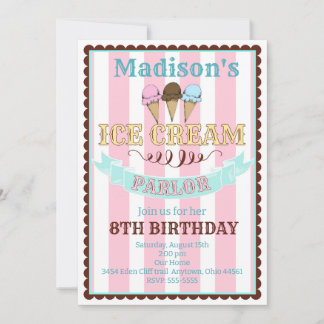 Ice Cream Parlour Birthday Party Invitations