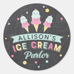 Ice Cream Parlour Chalkboard Birthday Party Crest Classic Round Sticker