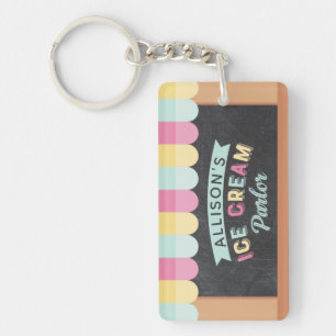 Ice Cream Parlour Chalkboard Birthday Party Crest Key Ring