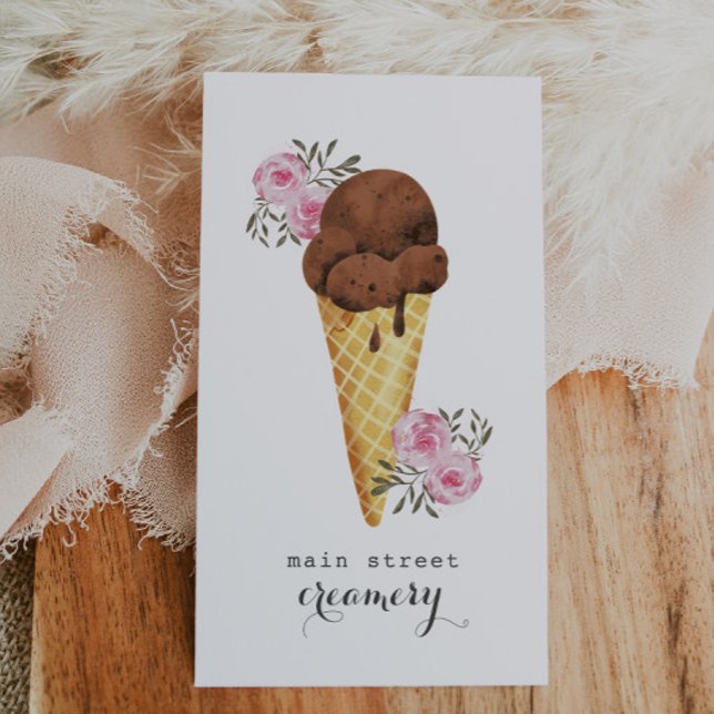Ice Cream Parlour Creamery Watercolor Business Card (Creator Uploaded)