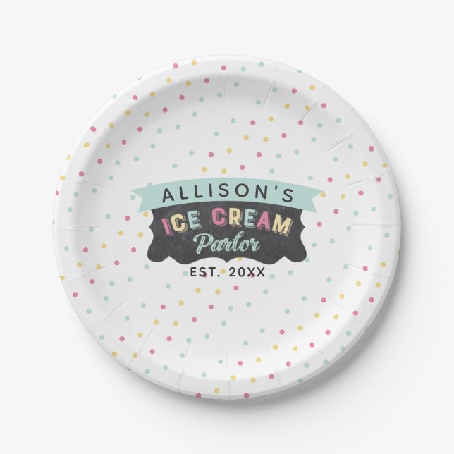 Ice Cream Parlour Fun Bold Polka Dot Birthday Paper Plate (Front)