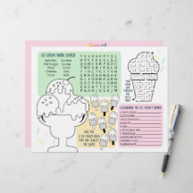 Ice Cream Party Activity Sheet Placemats For Kids