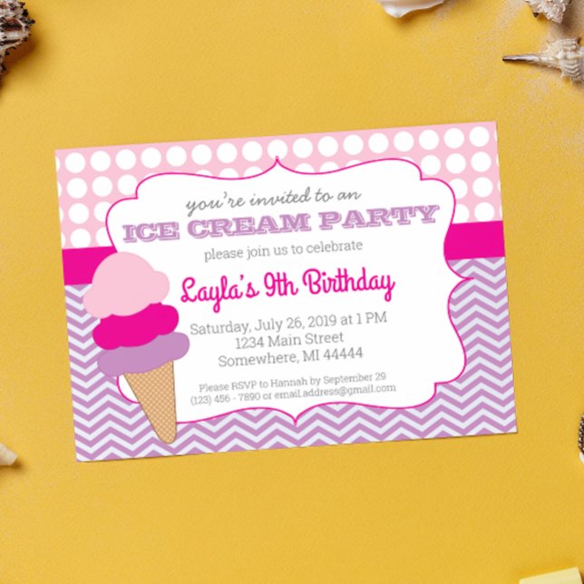 Ice Cream Party Birthday, Ice Cream Social Invitat Invitation (Creator Uploaded)