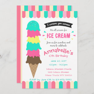 Ice Cream party Birthday Invitation