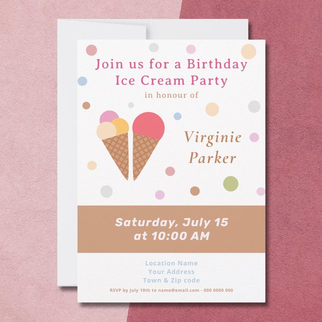 Ice Cream Party Birthday Invitation  (Ice Cream Party Birthday Invitation - Back)