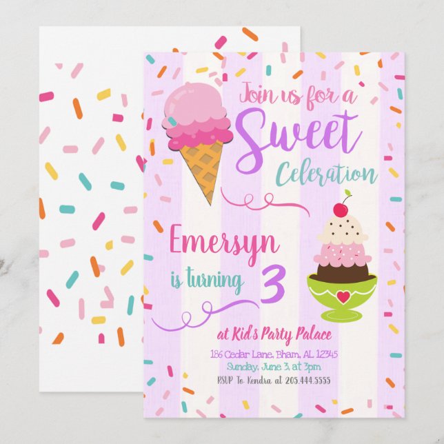Ice Cream Party Birthday Invitation (Front/Back)