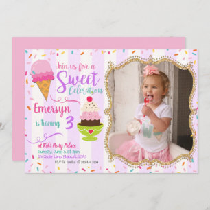 Ice Cream Party Birthday Invitation With Photo