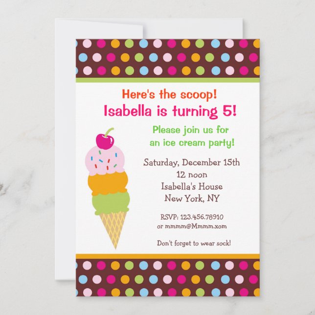 Ice Cream Party Birthday Invitations icecream (Front)