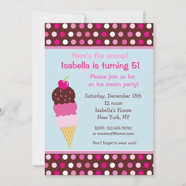 Ice Cream Party Birthday Invitations icecream (Front)