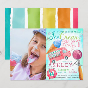 Ice Cream Party Birthday Photo Invitation
