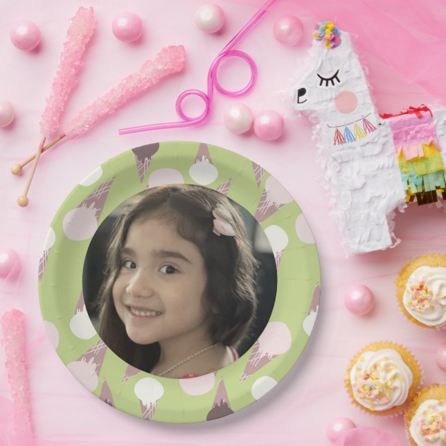 Ice Cream Party Birthday Photo Paper Plate (Party)