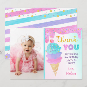 Ice Cream Party Birthday Thank You Cards 