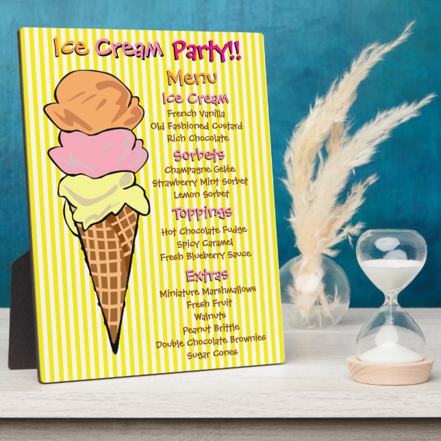 Ice Cream Party Custom Menu Plaque (Side)