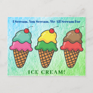Ice Cream Party Cute Colourful Rainbow Invitation Postcard
