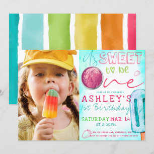 Ice Cream Party First Birthday Photo Invitation