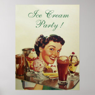ICE CREAM PARTY Girl with Tray of Ice Creams Poster