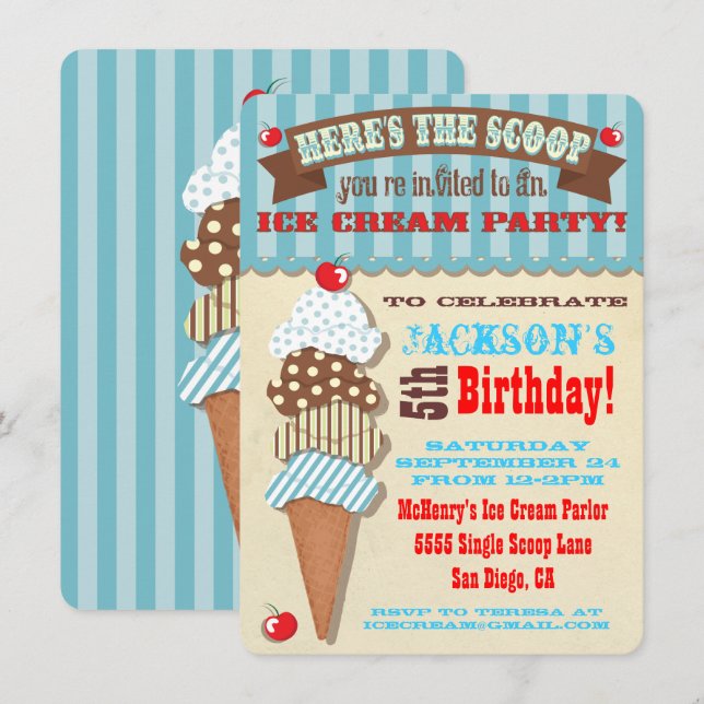 Ice Cream Party Invitation (Front/Back)