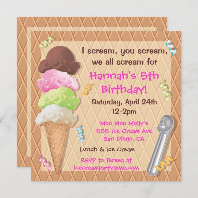 Ice Cream Party Invitation Celebration (Front/Back)