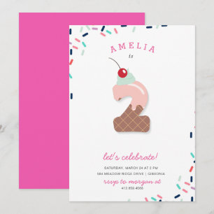 Ice Cream Party Kids Pink Birthday Invitation
