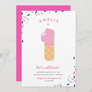 Ice Cream Party Kids Pink Birthday Invitation