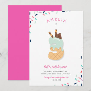 Ice Cream Party Kids Pink Birthday Invitation