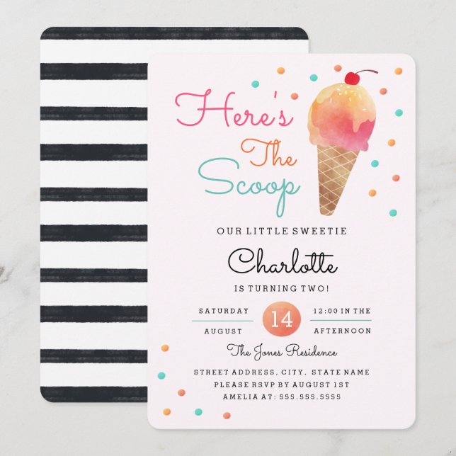 Ice Cream Party Kids Pink Birthday Invitation (Front/Back)