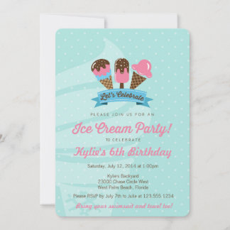 Ice Cream Party Kid's Summer Birthday Celebration Invitation