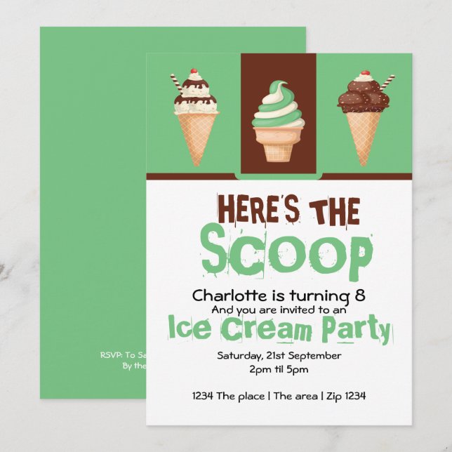 Ice Cream Party Personalised Invitation (Front/Back)