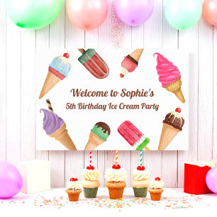 Ice Cream Party Pink blue White Birthday Poster