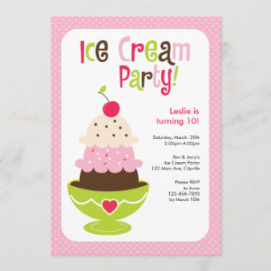 Ice Cream Party - Pink, Green and Brown Invitation