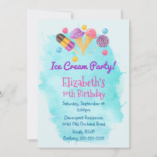 Ice Cream Party Popsicle lollipop Birthday Invite
