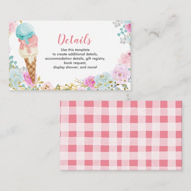 Ice cream pastel Details Baby Shower Insert Card (Front/Back)