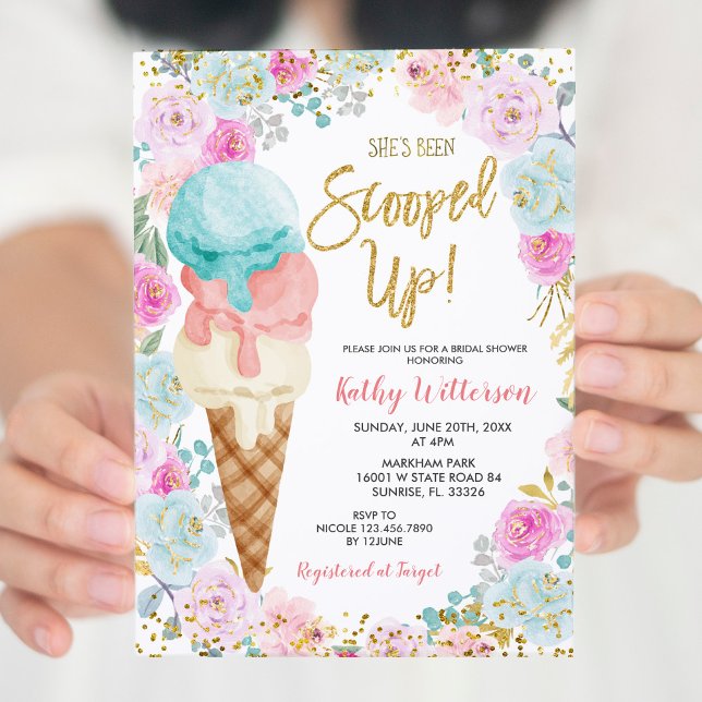Ice Cream Pastel Flowers Bridal Shower Invitation  (Creator Uploaded)